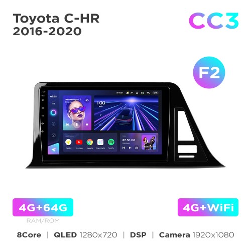 Штатная магнитола Teyes CC3 4+64 Gb Toyota C-HR (1 Din) 2016-2020 (F2) 9"