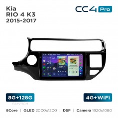 Штатная магнитола Teyes CC4 Pro 2k 8+128 Gb Kia RIO 4 K3 2015-2017 9"