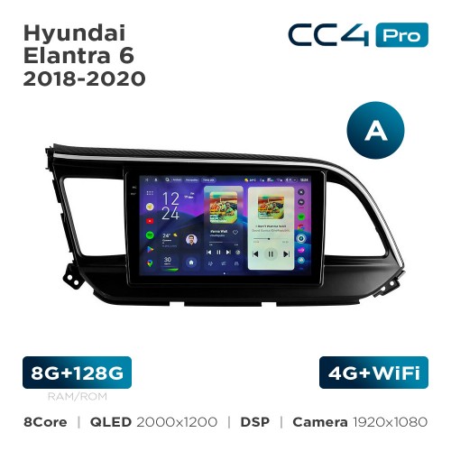 Штатная магнитола Teyes CC4 Pro 2k 8+128 Gb Hyundai Elantra 6 2018-2020 (A) 9"