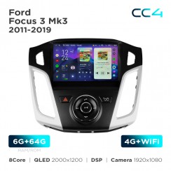 Штатна магнітола Teyes CC4 2k 6+64 Gb Ford Focus 3 Mk3 2011-2019 9"
