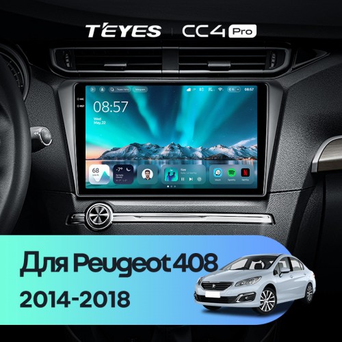 Штатная магнитола Teyes CC4 Pro 2k 8+128 Gb Peugeot 408 2014-2018 10"
