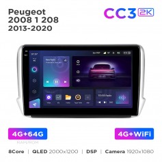 Штатна магнітола Teyes CC3 2k 4+64 Gb Peugeot 2008 1 208 (1 Din) 2013-2020 10"