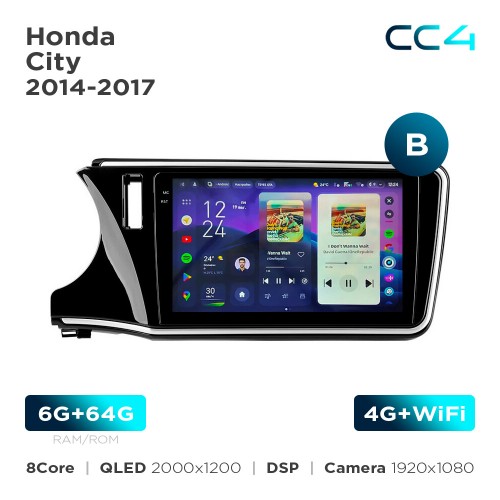 Штатна магнітола Teyes CC4 2k 6+64 Gb Honda City 2014-2017 (B) 10"