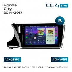 Штатная магнитола Teyes CC4 Pro 2k 12+256 Gb Honda City 2014-2017 (B) 10"