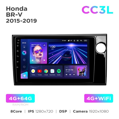Штатная магнитола Teyes CC3L 4+64 Gb Honda BR-V 2015-2019 9"