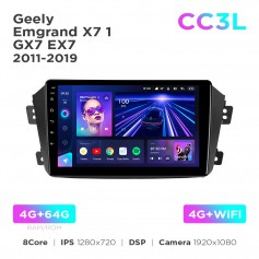 Штатная магнитола Teyes CC3L 4+64 Gb Geely Emgrand X7 1 GX7 EX7 2011-2019 9"