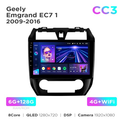 Штатная магнитола Teyes CC3 6+128 Gb Geely Emgrand EC7 1 2009-2016 10"