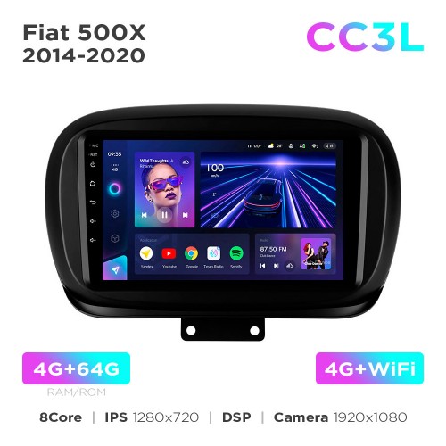 Штатная магнитола Teyes CC3L 4+64 Gb Fiat 500X 2014-2020 9"