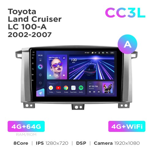 Штатна магнітола Teyes CC3L 4+64 Gb Toyota Land Cruiser LC 100-A 2002-2007 (A) 9"