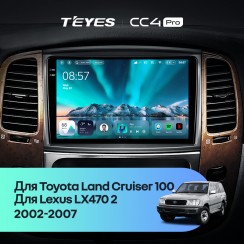 Штатная магнитола Teyes CC4 Pro 2k 12+256 Gb Toyota Land Cruiser LC 100-A 2002-2007 (A) 9"