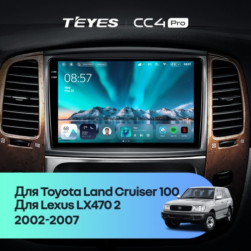 Штатная магнитола Teyes CC4 Pro 2k 12+256 Gb Toyota Land Cruiser LC 100-A 2002-2007 (A) 9"
