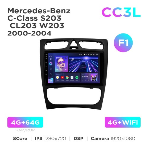 Штатная магнитола Teyes CC3L 4+64 Gb Mercedes-Benz C-Class S203 CL203 W203 2000-2004 (F1) 9"
