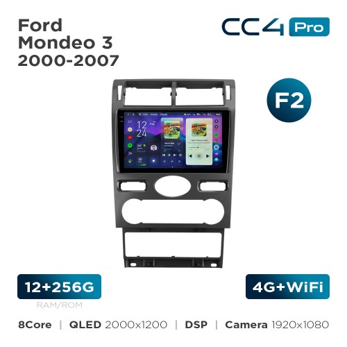 Штатная магнитола Teyes CC4 Pro 2k 12+256 Gb Ford Mondeo 3 2000-2007 (F2) 9"