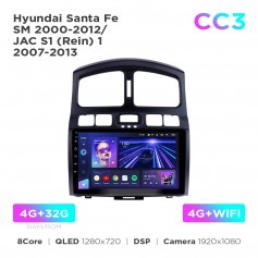 Штатна магнітола Teyes CC3 4+32 Gb Hyundai Santa Fe SM 2000-2012 / JAC S1 (Rein) 1 2007-2013 9"