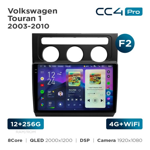 Штатная магнитола Teyes CC4 Pro 2k 12+256 Gb Volkswagen Touran 1 2003-2010 (F2) 10"