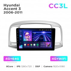 Штатная магнитола Teyes CC3L 4+64 Gb Hyundai Accent 3 2006-2011 9"