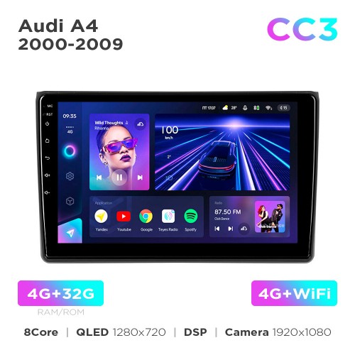 Штатна магнітола Teyes CC3 4+32 Gb Audi A4 (0 Din) 2000-2009 9"