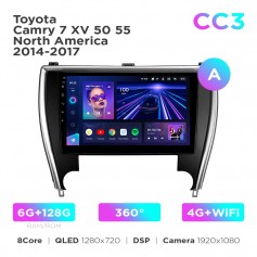 Штатная магнитола Teyes CC3 6+128 Gb 360° Toyota Camry 7 XV 50 55 North America 2014-2017 (A) 10"