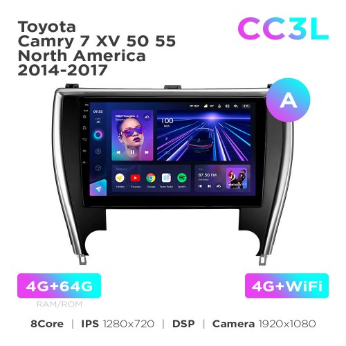 Штатная магнитола Teyes CC3L 4+64 Gb Toyota Camry 7 XV 50 55 North America 2014-2017 (A) 10"