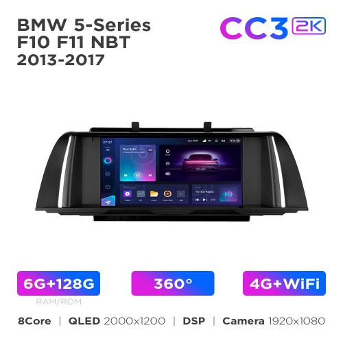 Штатная магнитола Teyes CC3 2k 6+128 Gb 360° BMW 5-Series F10/F11 NBT 2013-2017 9"