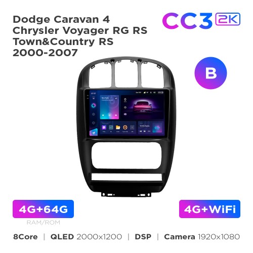 Штатная магнитола Teyes CC3 2k 4+64 Gb Dodge Caravan 4 / Chrysler Voyager RG RS / Town&Country RS 2000-2007 (B) 10"
