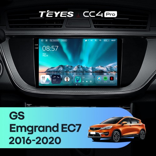 Штатная магнитола Teyes CC4 Pro 2k 8+128 Gb Geely GS 2016-2020 / Emgrand EC7 1 2018-2020 (F1) 9"