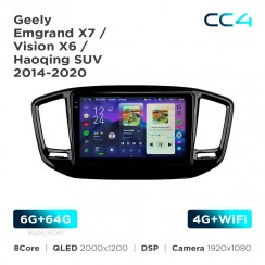 Штатная магнитола Teyes CC4 2k 6+64 Gb Geely Emgrand X7 / Vision X6 / Haoqing SUV 2014-2020 9"
