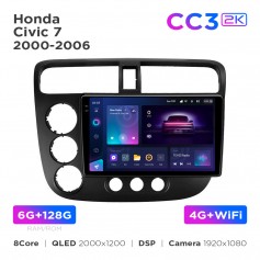 Штатная магнитола Teyes CC3 2k 6+128 Gb Honda Civic 7 2000-2006 9"