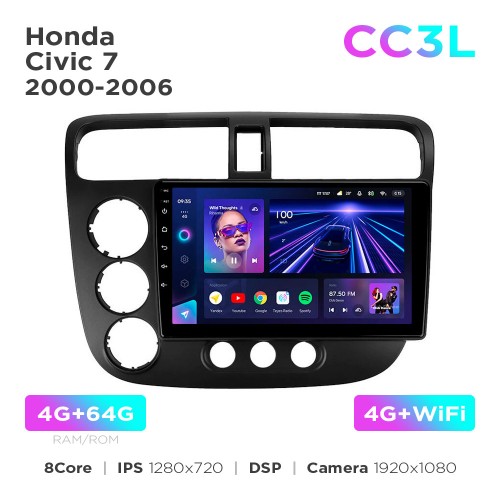 Штатна магнітола Teyes CC3L 4+64 Gb Honda Civic 7 2000-2006 9"