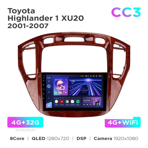 Штатна магнітола Teyes CC3 4+32 Gb Toyota Highlander 1 XU20 2001-2007 9"