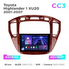 Штатна магнітола Teyes CC3 4+64 Gb Toyota Highlander 1 XU20 2001-2007 9"