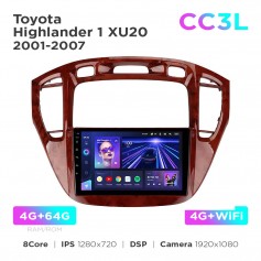 Штатна магнітола Teyes CC3L 4+64 Gb Toyota Highlander 1 XU20 2001-2007 9"