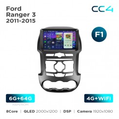 Штатна магнітола Teyes CC4 2k 6+64 Gb Ford Ranger 3 2011-2015 (F1) 9"