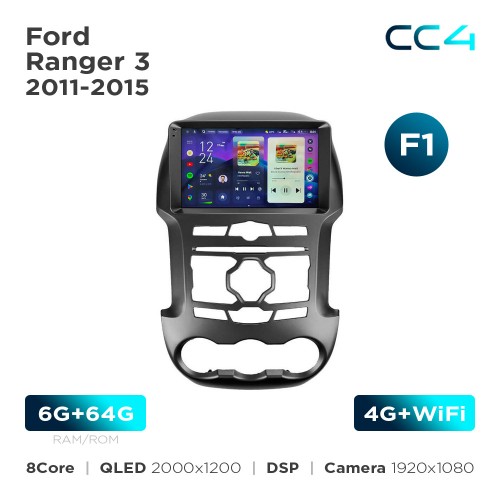Штатная магнитола Teyes CC4 2k 6+64 Gb Ford Ranger 3 2011-2015 (F1) 9"