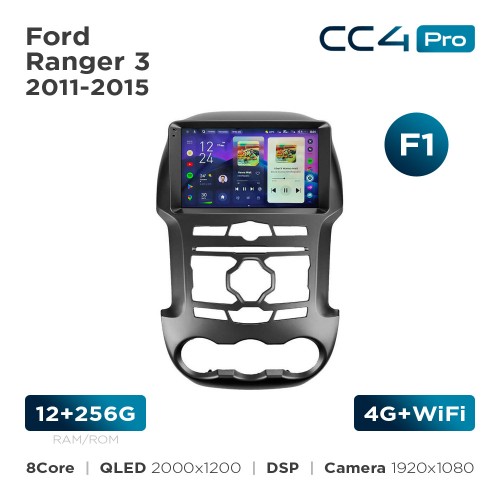 Штатная магнитола Teyes CC4 Pro 2k 12+256 Gb Ford Ranger 3 2011-2015 (F1) 9"