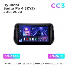 Штатная магнитола Teyes CC3 6+128 Gb Hyundai Santa Fe 4 (ZYJ) 2018-2020 10"