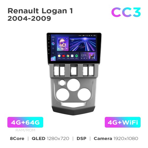 Штатная магнитола Teyes CC3 4+64 Gb Renault Logan 1 2004-2009 9"