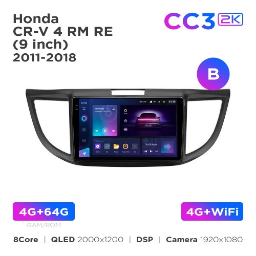 Штатная магнитола Teyes CC3 2k 4+64 Gb Honda CR-V 4 RM RE 2011-2018 (B) 9"