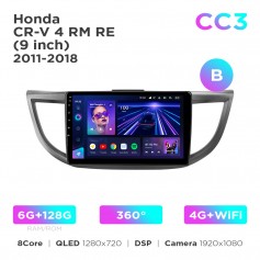 Штатная магнитола Teyes CC3 6+128 Gb 360° Honda CR-V 4 RM RE 2011-2018 (B) 9"