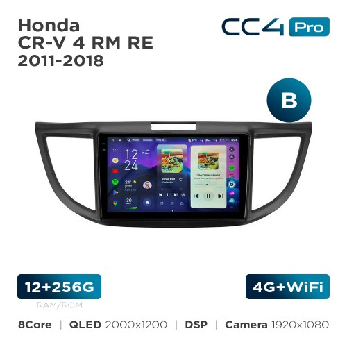 Штатная магнитола Teyes CC4 Pro 2k 12+256 Gb Honda CR-V 4 RM RE 2011-2018 (B) 9"