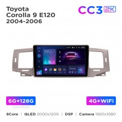 Штатная магнитола Teyes CC3 2k 6+128 Gb Toyota Corolla 9 E120 2004-2006 9"