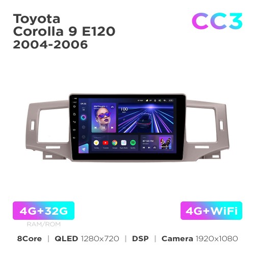 Штатна магнітола Teyes CC3 4+32 Gb Toyota Corolla 9 E120 2004-2006 9"