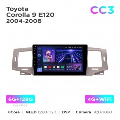 Штатная магнитола Teyes CC3 6+128 Gb Toyota Corolla 9 E120 2004-2006 9"