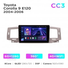 Штатна магнітола Teyes CC3 6+128 Gb 360° Toyota Corolla 9 E120 2004-2006 9"