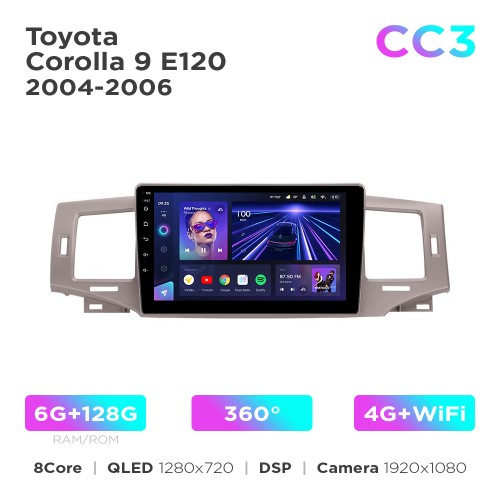 Штатная магнитола Teyes CC3 6+128 Gb 360° Toyota Corolla 9 E120 2004-2006 9"