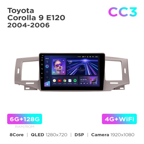 Штатна магнітола Teyes CC3 6+128 Gb Toyota Corolla 9 E120 2004-2006 9"