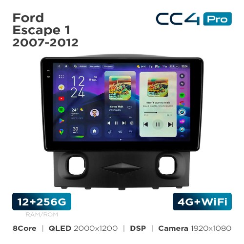 Штатная магнитола Teyes CC4 Pro 2k 12+256 Gb Ford Escape 1 2007-2012 9"