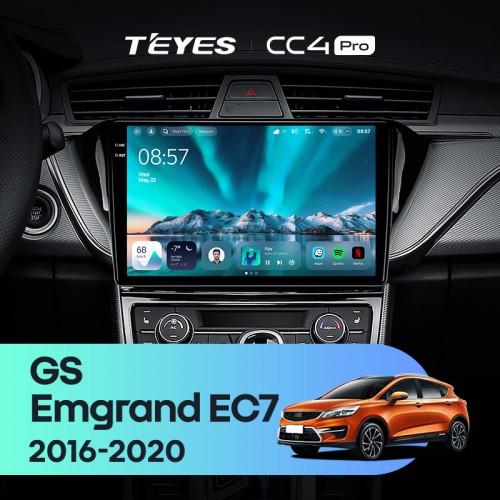 Штатная магнитола Teyes CC4 Pro 2k 8+128 Gb Geely GS 2016-2020 / Emgrand EC7 1 2018-2020 (F2) 10"