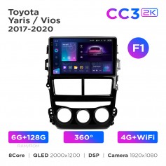 Штатная магнитола Teyes CC3 2k 6+128 Gb 360° Toyota Yaris / Vios 2017-2020 (F1) 9"