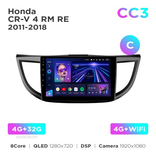 Штатная магнитола Teyes CC3 4+32 Gb Honda CR-V 4 RM RE 2011-2018 (C) 10"